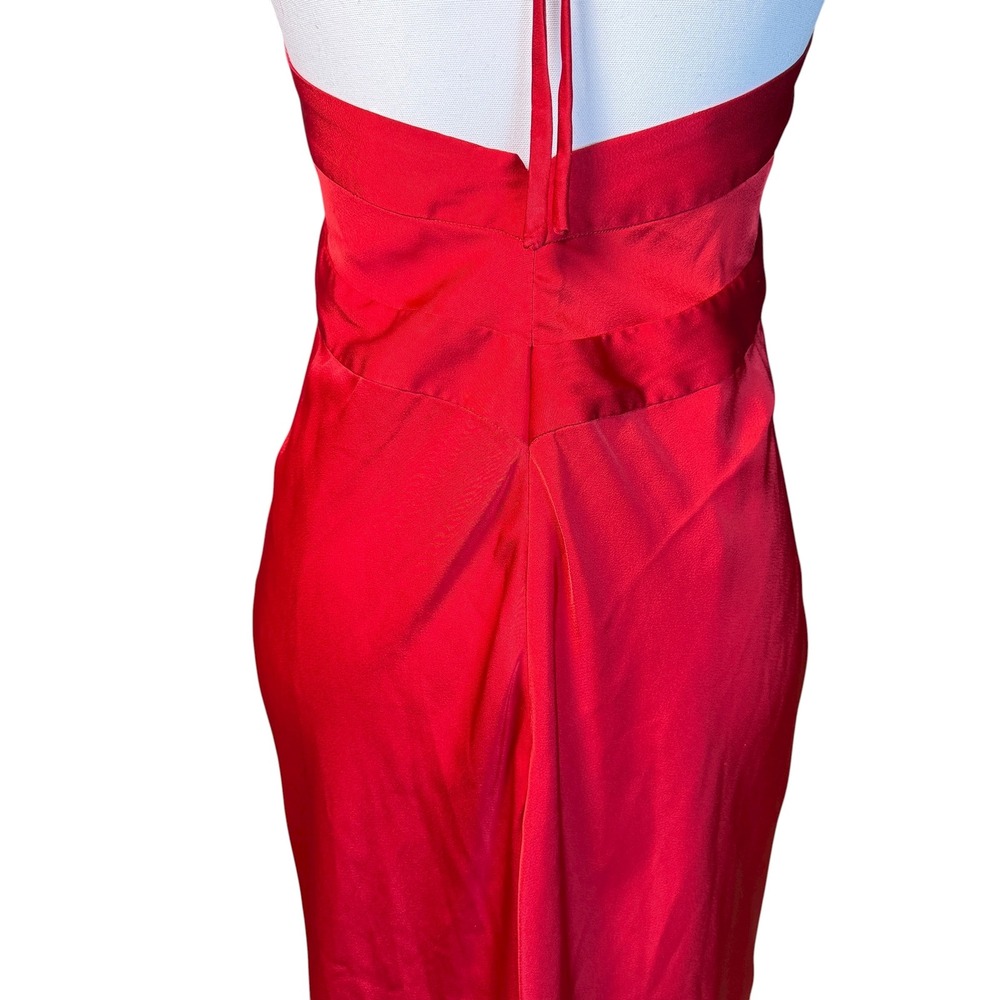RONNY KOBO Wonder Red Satin Gown Halter Neck Maxi‎ Dress with Rose Detail Size S - Picture 7 of 14